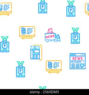 Journalist Accessories Collection Vector Seamless Pattern Color Line Illustration. Journalist Accessories Collection Icons Set Vector Illustrations Stock Vector