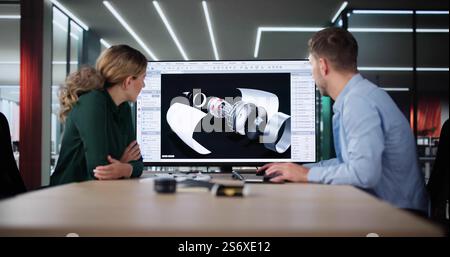 Engineer Doing 3D CAD Model Design On Computer At Office Stock Photo