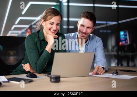 Business People Training On Computer. Young Woman In Office Stock Photo