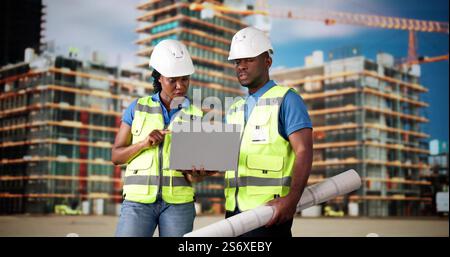 OSHA Inspection Worker At Construction Site. Building Safety Stock Photo