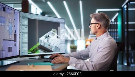 Analyzing House Floor Plan: Architect Renovating Property Stock Photo