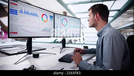 Data Analyst Using Data Analytics KPI Dashboard Stock Photo