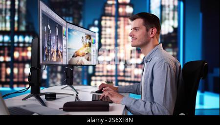 Graphic Designer Working On Computer Editing For Print Stock Photo