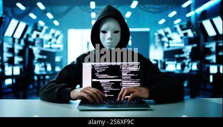 Cyber Security Risk. Thief Man Hacking Data Stock Photo