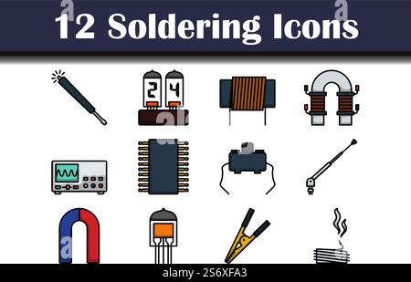 Soldering Icon Set. Editable Bold Outline With Color Fill Design. Vector Illustration. Stock Vector
