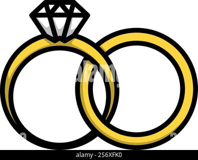 Wedding Rings Icon. Editable Bold Outline With Color Fill Design. Vector Illustration. Stock Vector