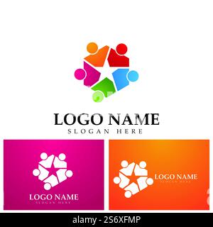 Teamwork connecting people hexagon concept logo symbol icon vector design Stock Vector