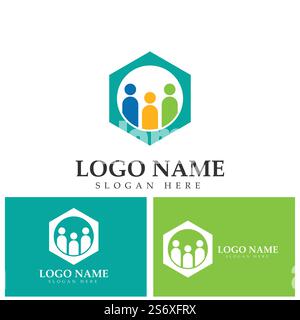 Teamwork connecting people hexagon concept logo symbol icon vector design Stock Vector