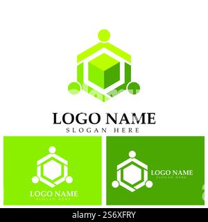 Teamwork connecting people hexagon concept logo symbol icon vector design Stock Vector