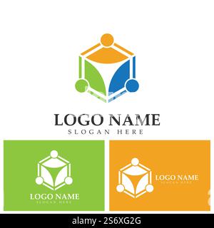 Teamwork connecting people hexagon concept logo symbol icon vector design Stock Vector
