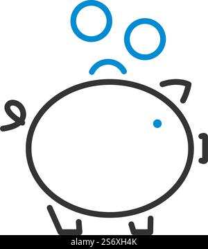Golden Coins Fall In Piggy Bank Icon. Editable Bold Outline With Color Fill Design. Vector Illustration. Stock Vector