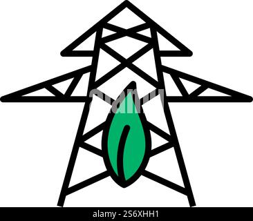 Electric Tower With Leaf Icon. Editable Bold Outline With Color Fill Design. Vector Illustration. Stock Vector