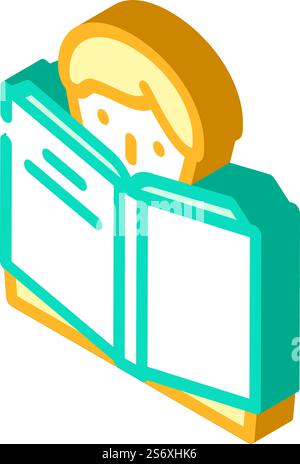 reading book isometric icon vector. reading book sign. isolated symbol illustration. reading book isometric icon vector illustration Stock Vector