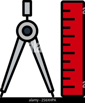 Icon Of Compasses And Scale. Editable Bold Outline With Color Fill Design. Vector Illustration. Stock Vector