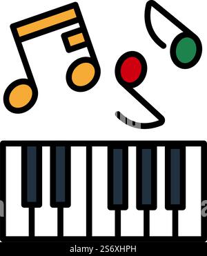 Icon Of Piano Keyboard. Editable Bold Outline With Color Fill Design. Vector Illustration. Stock Vector