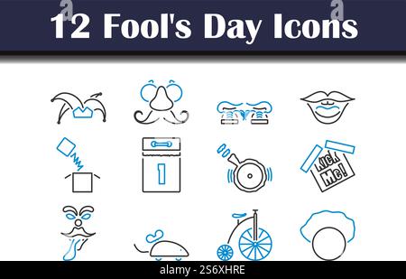 Fool&rsquo;s Day Icon Set. Editable Bold Outline With Color Fill Design. Vector Illustration. Stock Vector