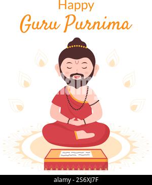 Happy Guru Purnima of Indian Festival to Spiritual and Academic Teachers in Flat Cartoon Flower Background Illustration Stock Vector