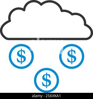 Coins Falling From Cloud Icon. Editable Bold Outline With Color Fill Design. Vector Illustration. Stock Vector