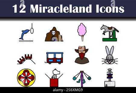 Miracleland Icon Set. Editable Bold Outline With Color Fill Design. Vector Illustration. Stock Vector