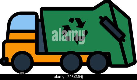 Garbage Car With Recycle Icon. Editable Bold Outline With Color Fill Design. Vector Illustration. Stock Vector