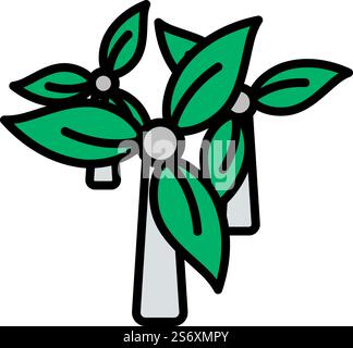 Wind Mill With Leaves In Blades Icon. Editable Bold Outline With Color Fill Design. Vector Illustration. Stock Vector