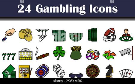 Gambling Icon Set. Editable Bold Outline With Color Fill Design. Vector ...