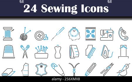 Sewing Icon Set. Editable Bold Outline With Color Fill Design. Vector Illustration. Stock Vector