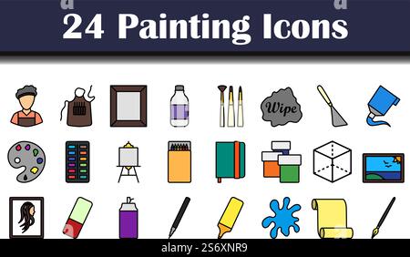 Painting Icon Set. Editable Bold Outline With Color Fill Design. Vector ...