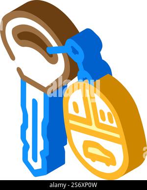 car key with fob isometric icon vector. car key with fob sign. isolated symbol illustration. car key with fob isometric icon vector illustration Stock Vector