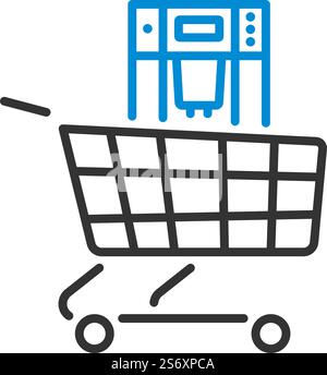 Shopping Cart With Cofee Machine Icon. Editable Bold Outline With Color Fill Design. Vector Illustration. Stock Vector