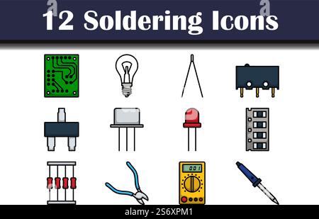 Soldering Icon Set. Editable Bold Outline With Color Fill Design. Vector Illustration. Stock Vector