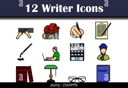 Writer Icon Set. Editable Bold Outline With Color Fill Design. Vector Illustration. Stock Vector