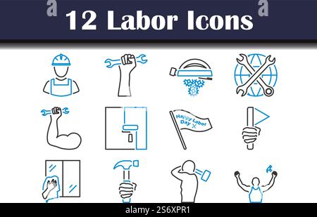 Labor Icon Set. Editable Bold Outline With Color Fill Design. Vector Illustration. Stock Vector