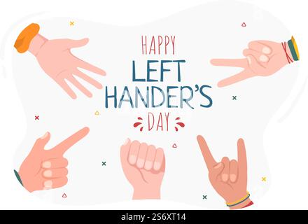 International Left Handers Day Celebration with her Left Hand Raised on the August in Cartoon Style Background Illustration Stock Vector