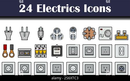 Electrics Icon Set. Editable Bold Outline With Color Fill Design ...