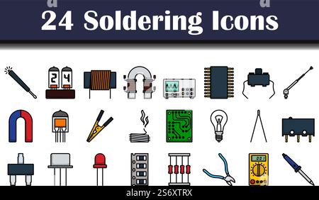Soldering Icon Set. Editable Bold Outline With Color Fill Design. Vector Illustration. Stock Vector