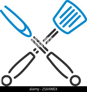 Crossed Frying Spatula And Fork Icon. Editable Bold Outline With Color Fill Design. Vector Illustration. Stock Vector