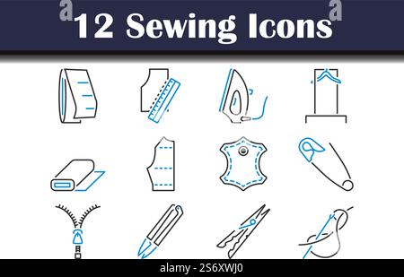 Sewing Icon Set. Editable Bold Outline With Color Fill Design. Vector Illustration. Stock Vector