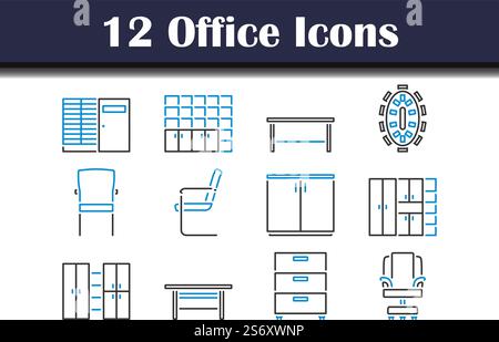 Office Icon Set. Editable Bold Outline With Color Fill Design. Vector ...
