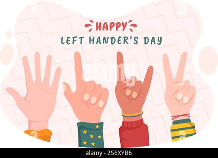 International Left Handers Day Celebration with her Left Hand Raised on the August in Cartoon Style Background Illustration Stock Vector