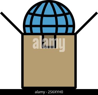 Planet In Box. Editable Bold Outline With Color Fill Design. Vector Illustration. Stock Vector