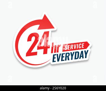 24 hour everyday service sticker design Stock Vector