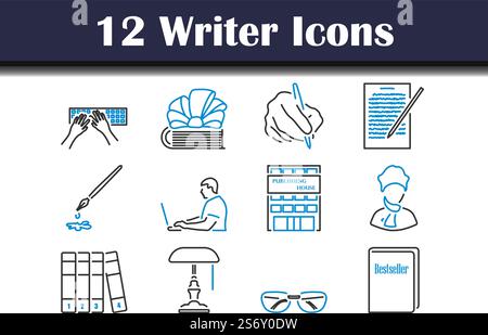 Writer Icon Set. Editable Bold Outline With Color Fill Design. Vector Illustration. Stock Vector