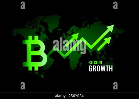 bitcoin growth arrow with world global map Stock Vector