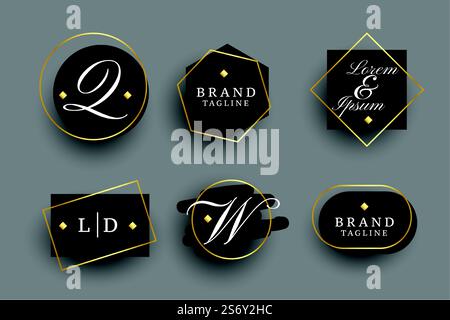 premium black golden logo monograms set Stock Vector