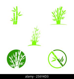 Bamboo with green leaf logo ilustration vector template Stock Vector