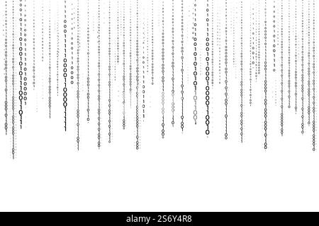 Binary background. Falling digits on white backdrop. Matrix effect with ...