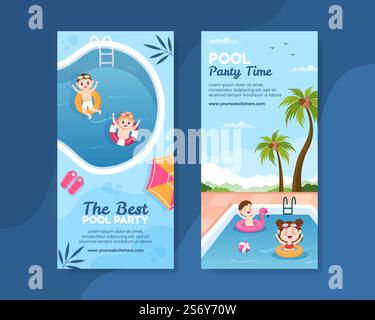 Summer Pool Party Vertical Banner Template Cartoon Background Vector Illustration Stock Vector