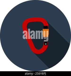 Alpinist Carabine Icon. Flat Circle Stencil Design With Long Shadow. Vector Illustration. Stock Vector