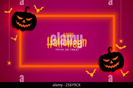 happy halloween banner with neon frame Stock Vector